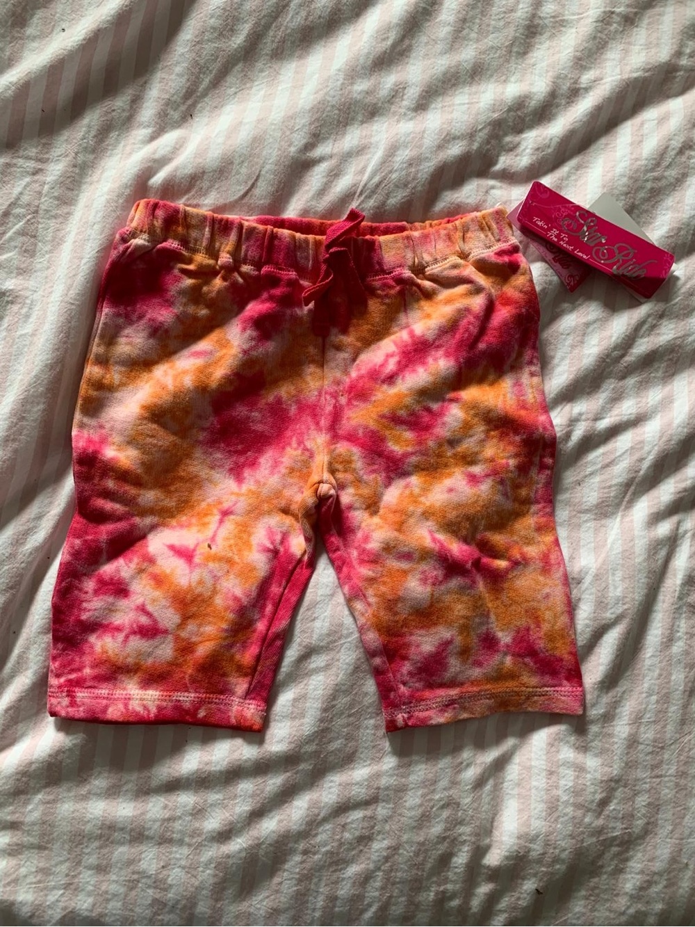 Girls' Tie-Dye Pink & Orange Knit Shorts with Elastic Waist